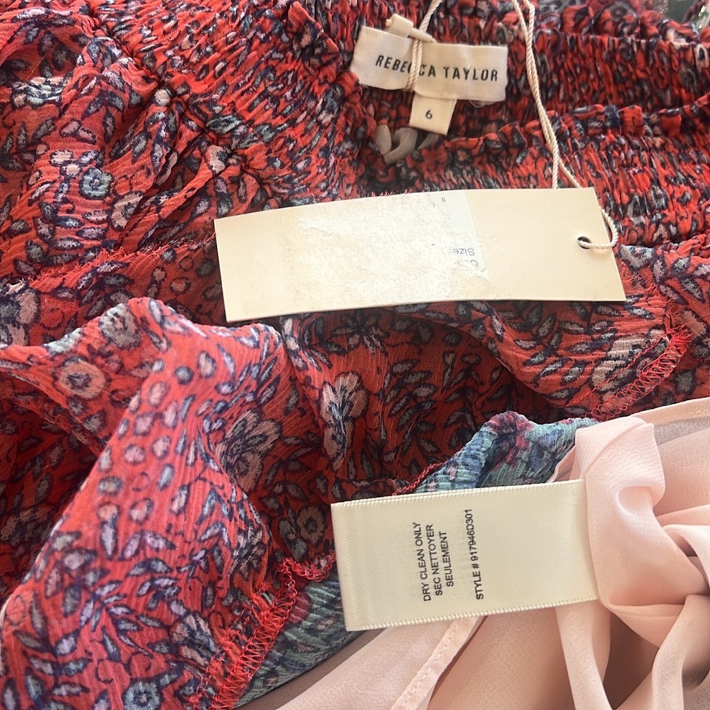 NWT Rebecca Taylor Amanda off shoulder mixed tier silk Dreas Size 6 - Picture 11 of 15